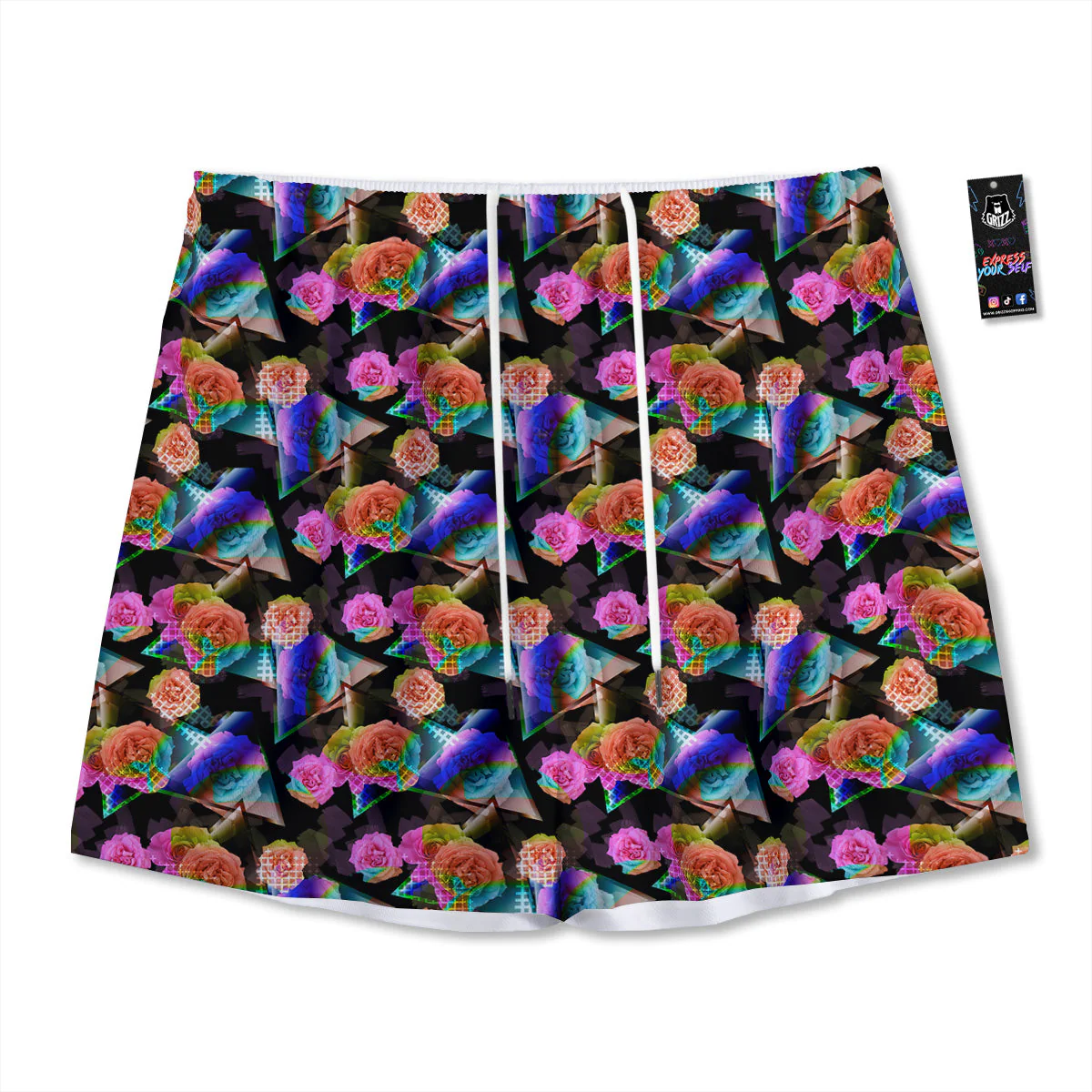 Roses Colorful Gradient Triangle Print Pattern Mesh Shorts