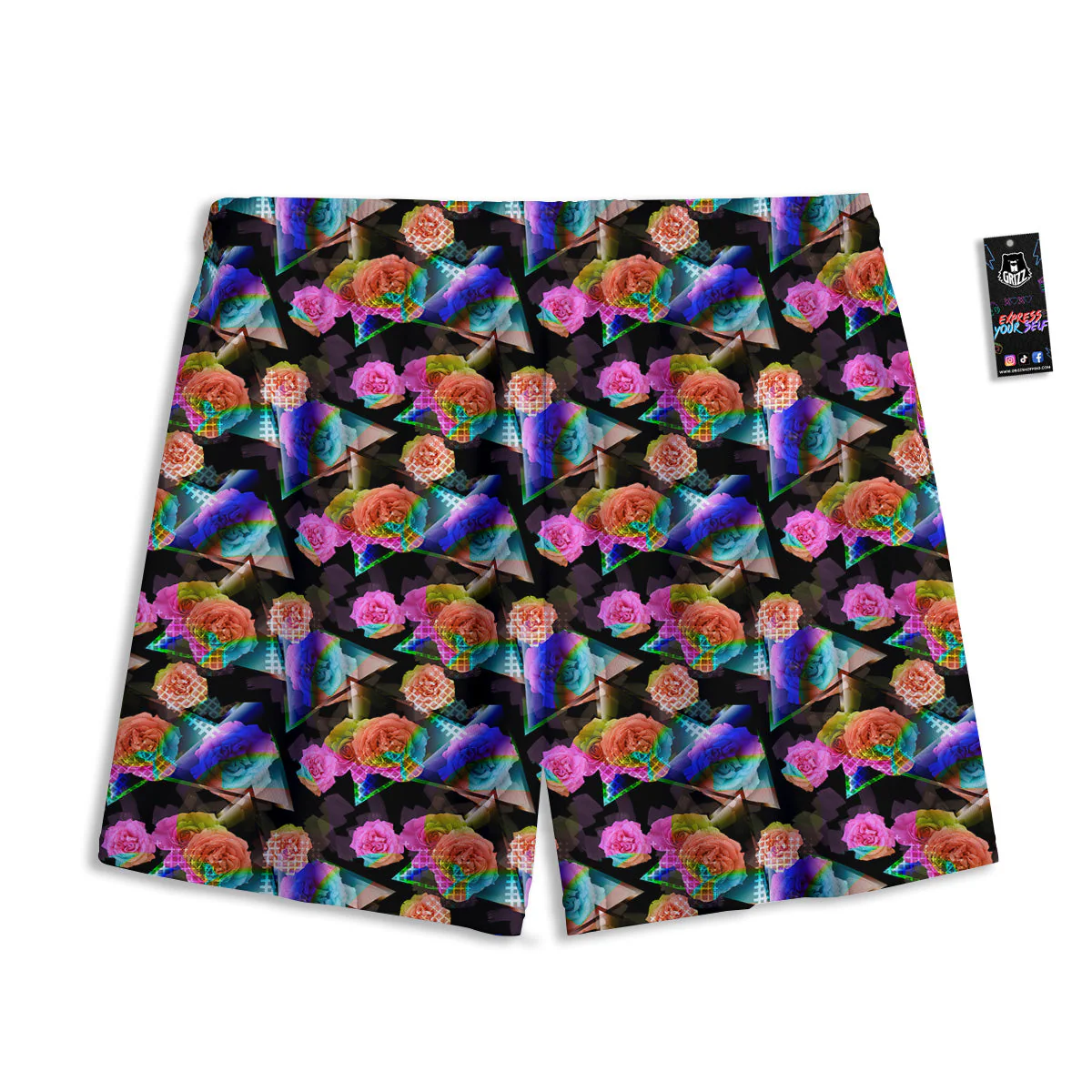 Roses Colorful Gradient Triangle Print Pattern Mesh Shorts - Image 2