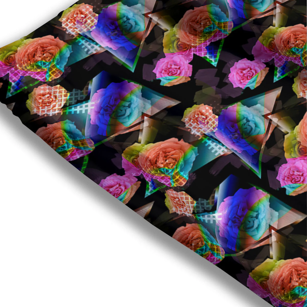 Roses Colorful Gradient Triangle Print Pattern Mesh Shorts - Image 3