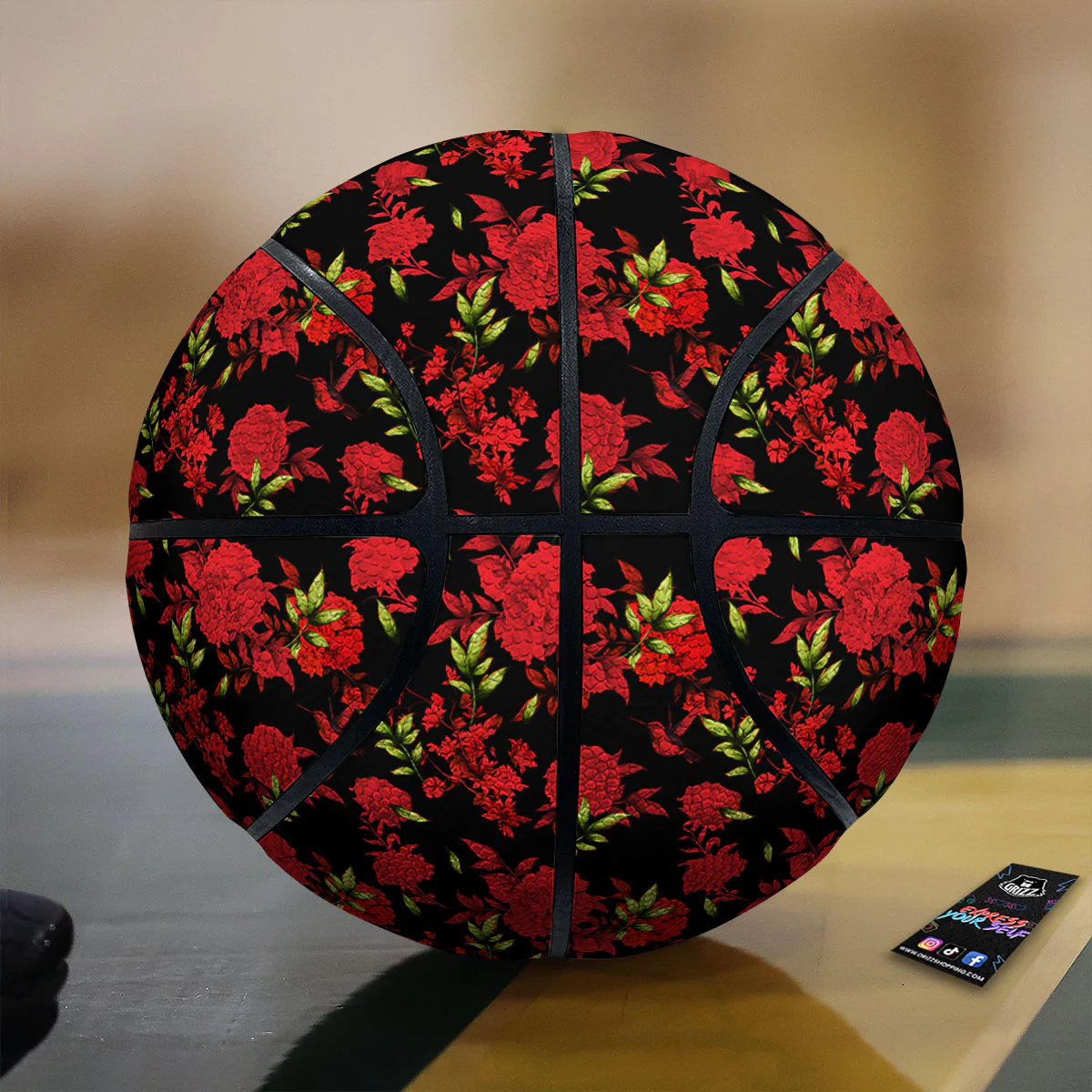 Roses Floral Red And Black Print Basketball