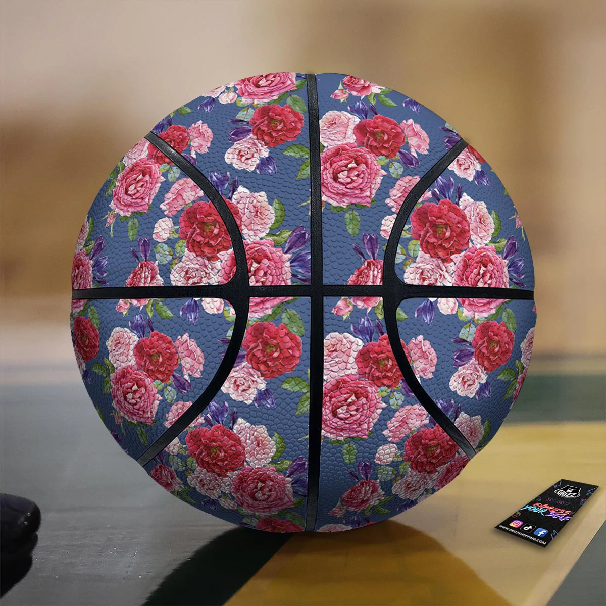 Roses Floral Red Violet Print Pattern Basketball