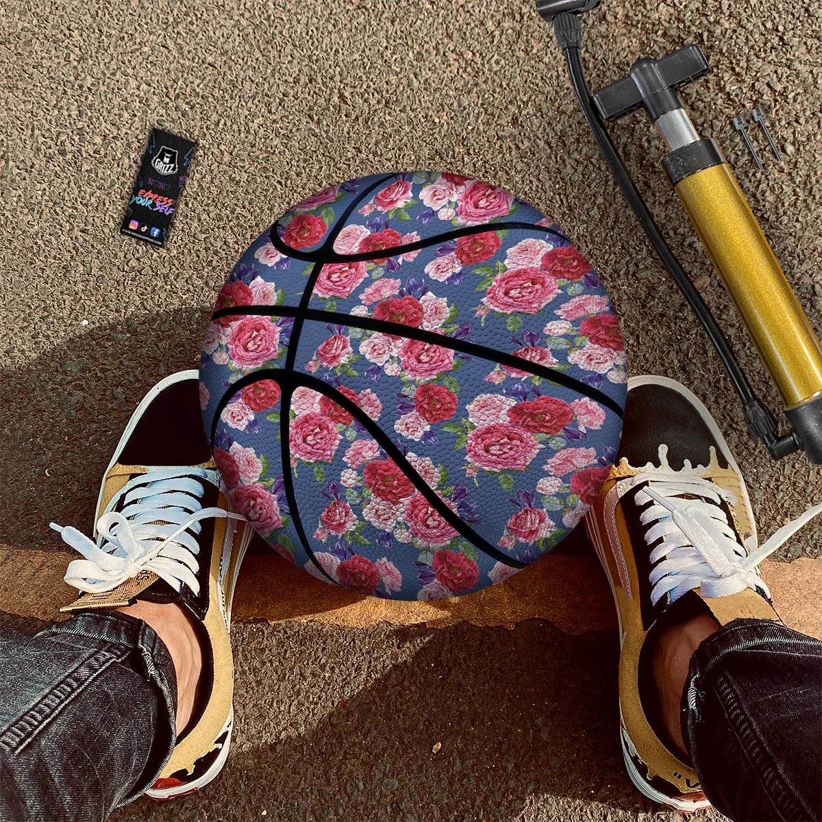 Roses Floral Red Violet Print Pattern Basketball - Image 2