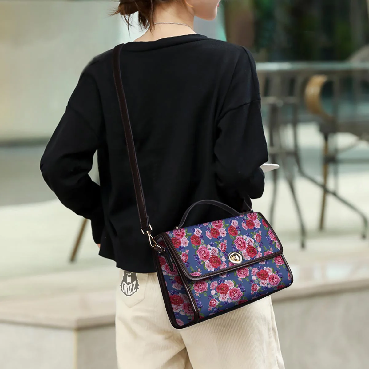 Roses Floral Red Violet Print Pattern Women's Satchel Bag - Image 3
