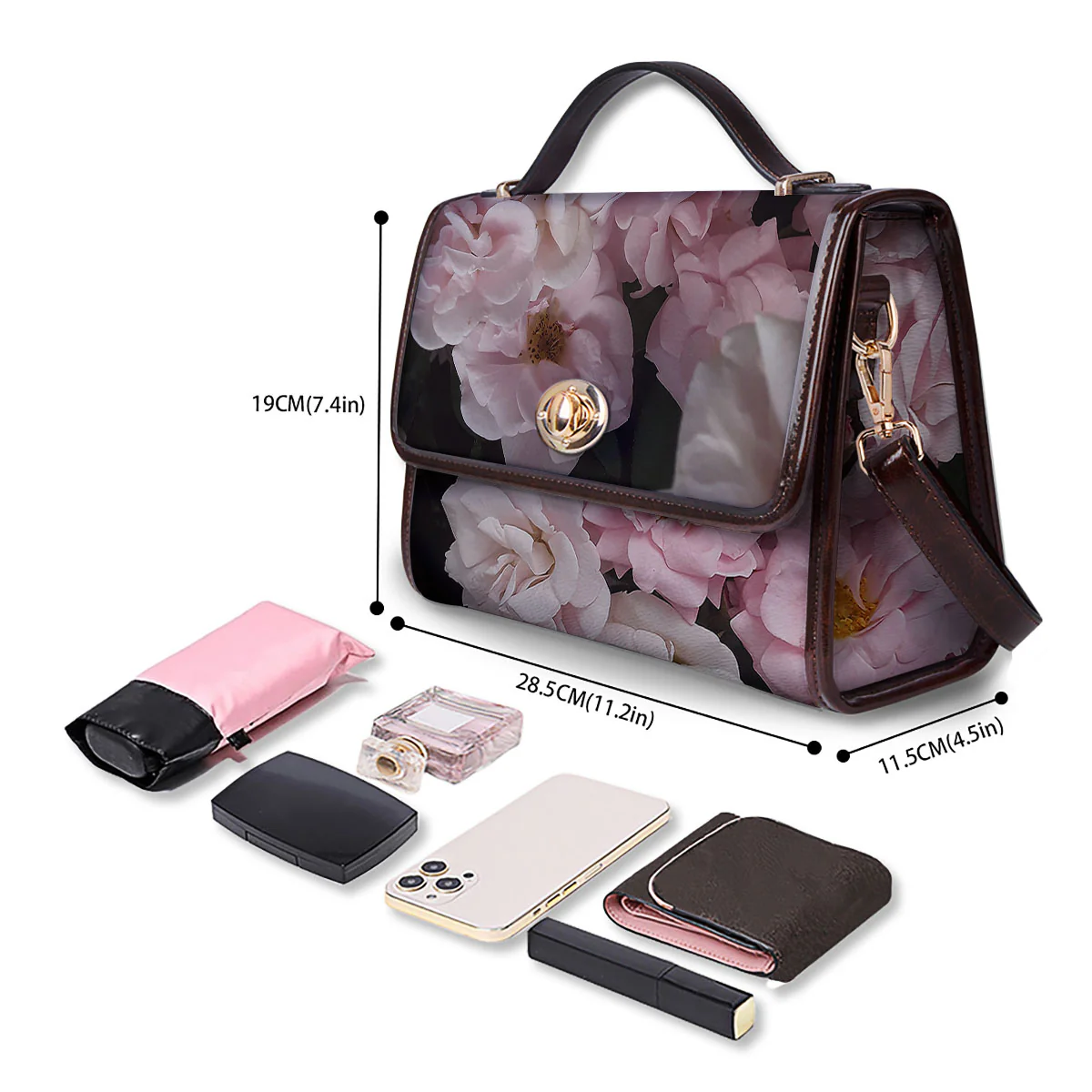 Roses Floral Retro Pink Print Women's Satchel Bag - Image 4