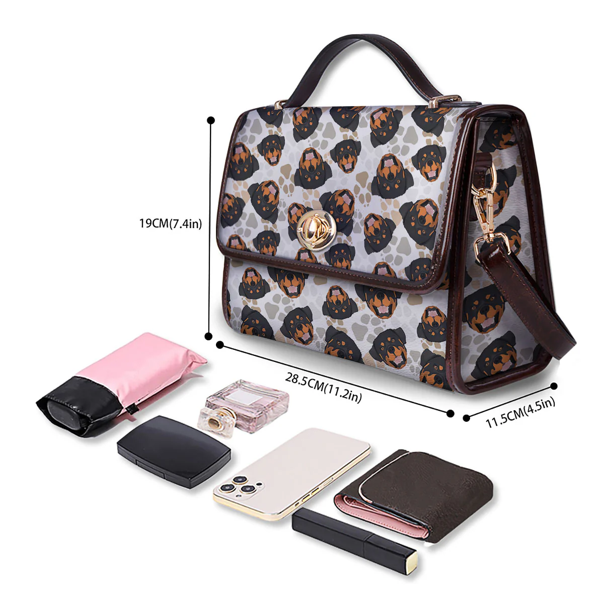 Rottweiler Print Pattern Women's Satchel Bag - Image 4