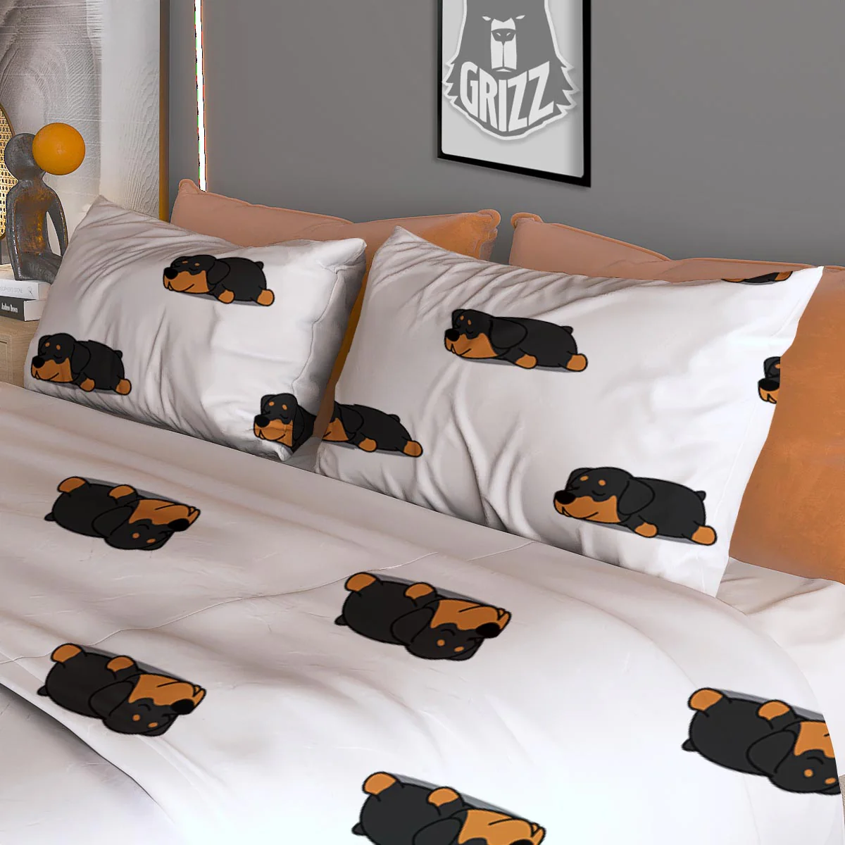 Rottweiler Sleeping Print Pattern Duvet Cover Bedding Set - Image 3