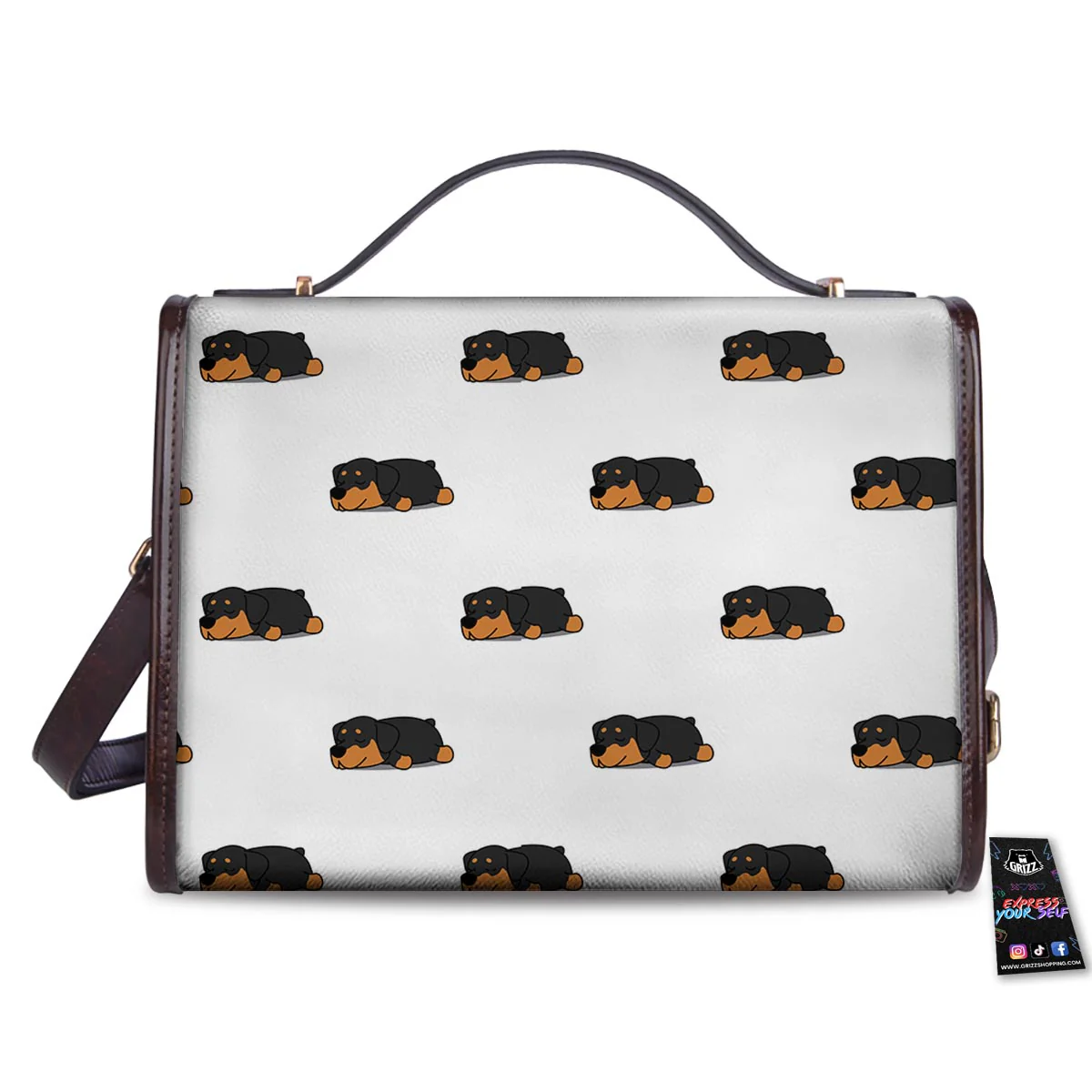 Rottweiler Sleeping Print Pattern Women's Satchel Bag - Image 2
