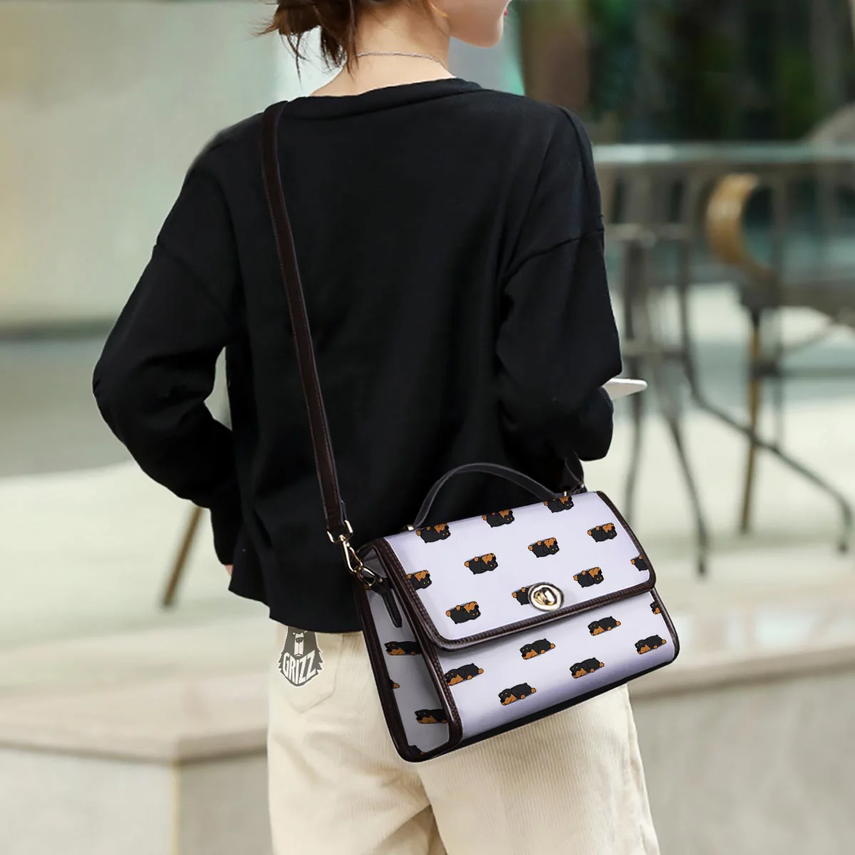 Rottweiler Sleeping Print Pattern Women's Satchel Bag - Image 3