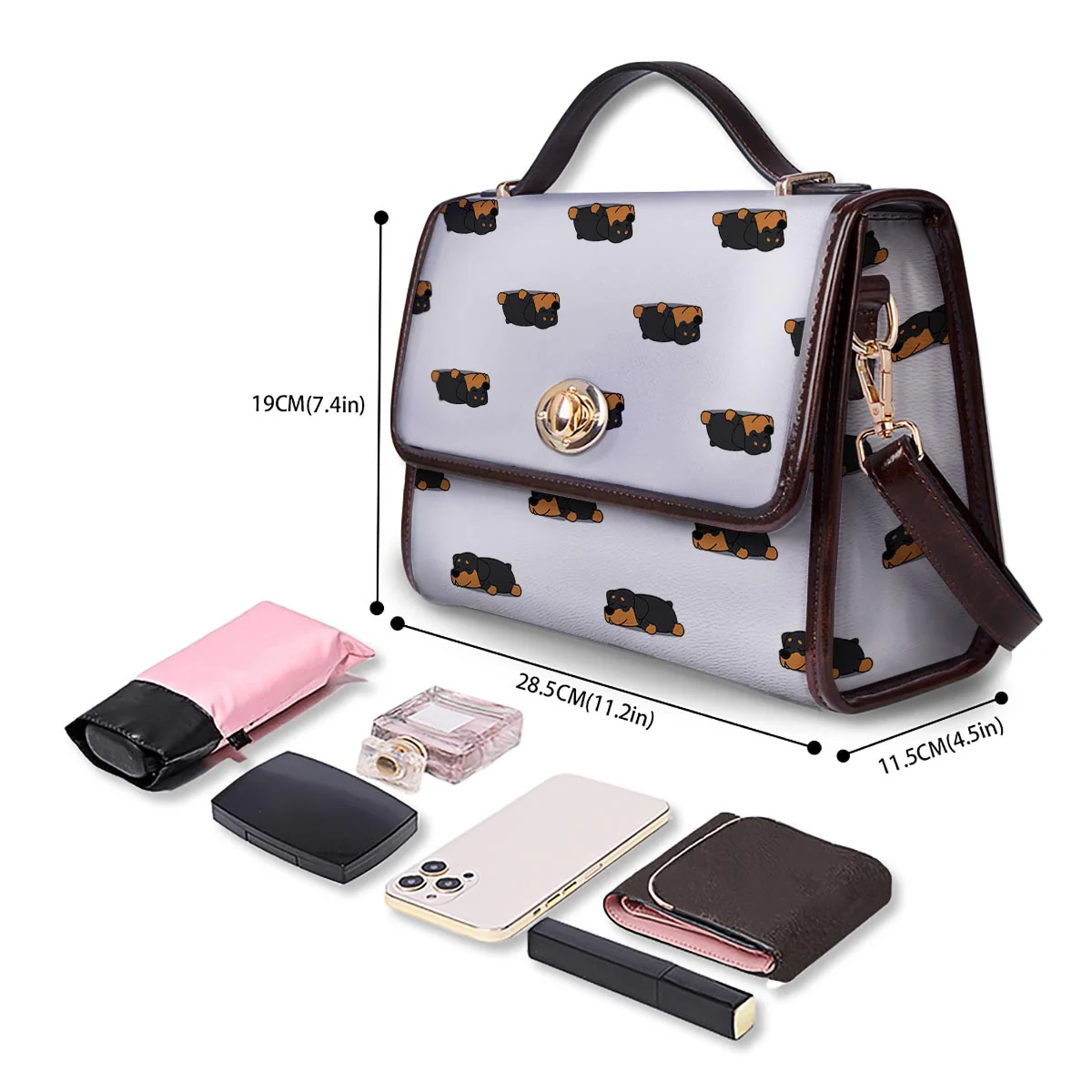 Rottweiler Sleeping Print Pattern Women's Satchel Bag - Image 4