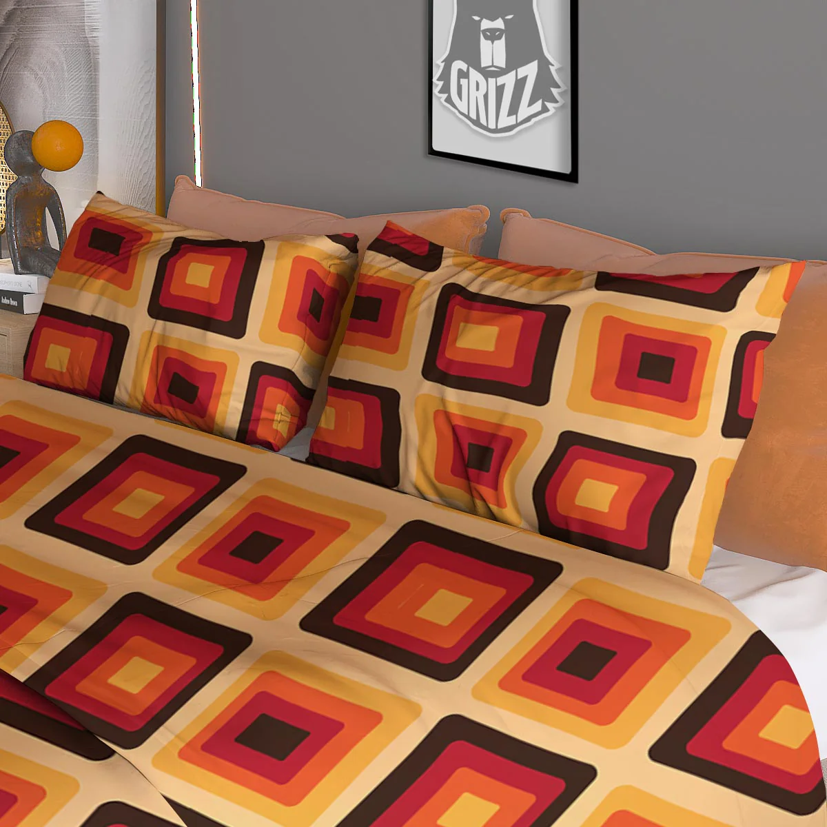 Rounded Square Retro Geometric Print Pattern Duvet Cover Bedding Set - Image 3