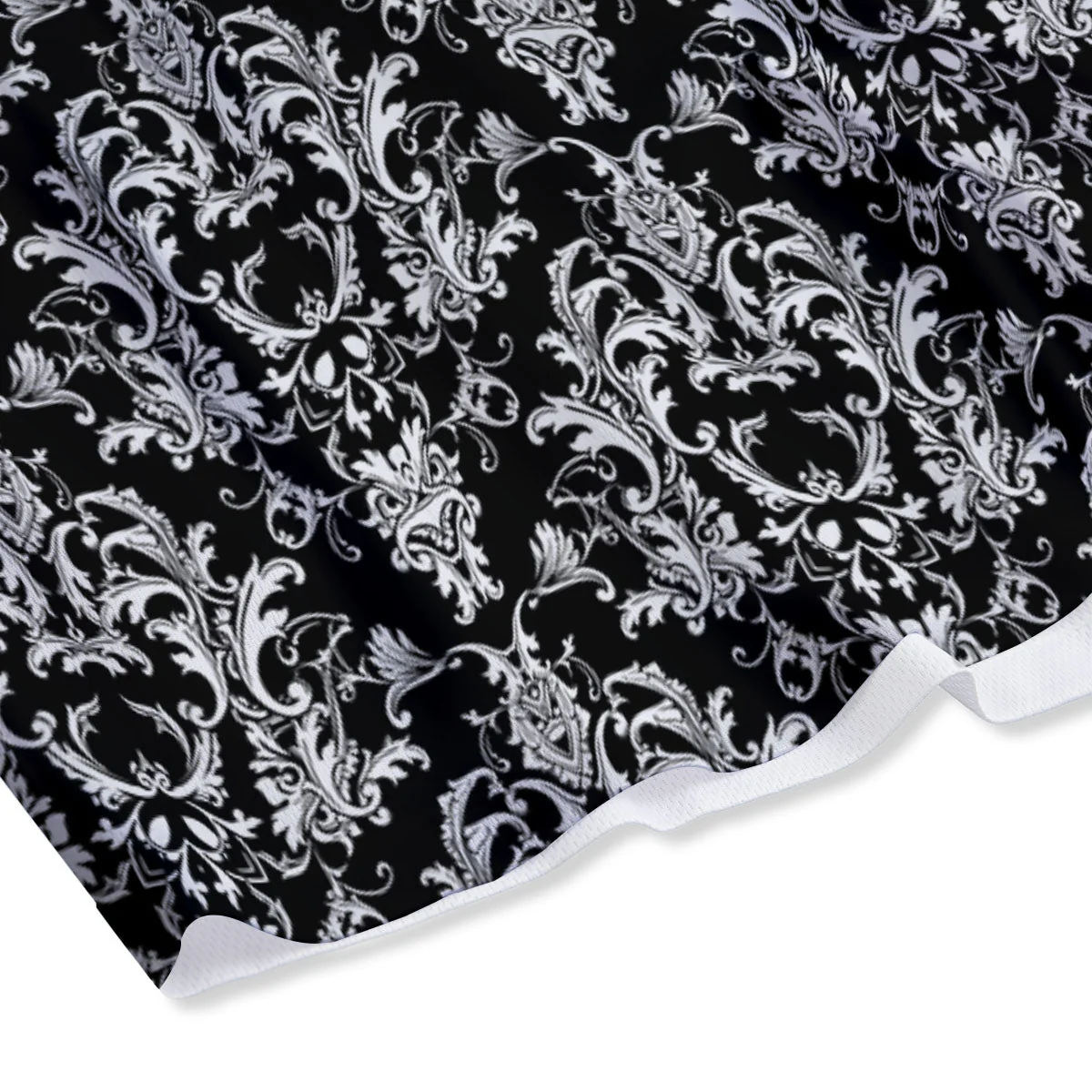Royal Damask White And Black Print Pattern Mesh Shorts - Image 4