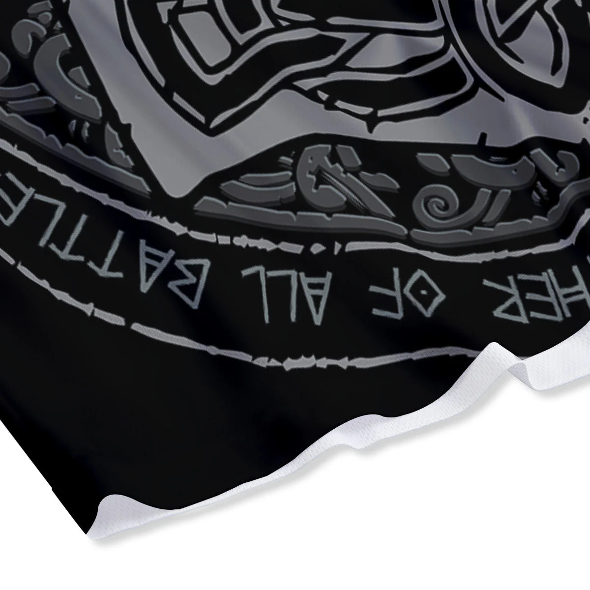 Runes Scandinavian And Mjolnir Print Mesh Shorts - Image 4