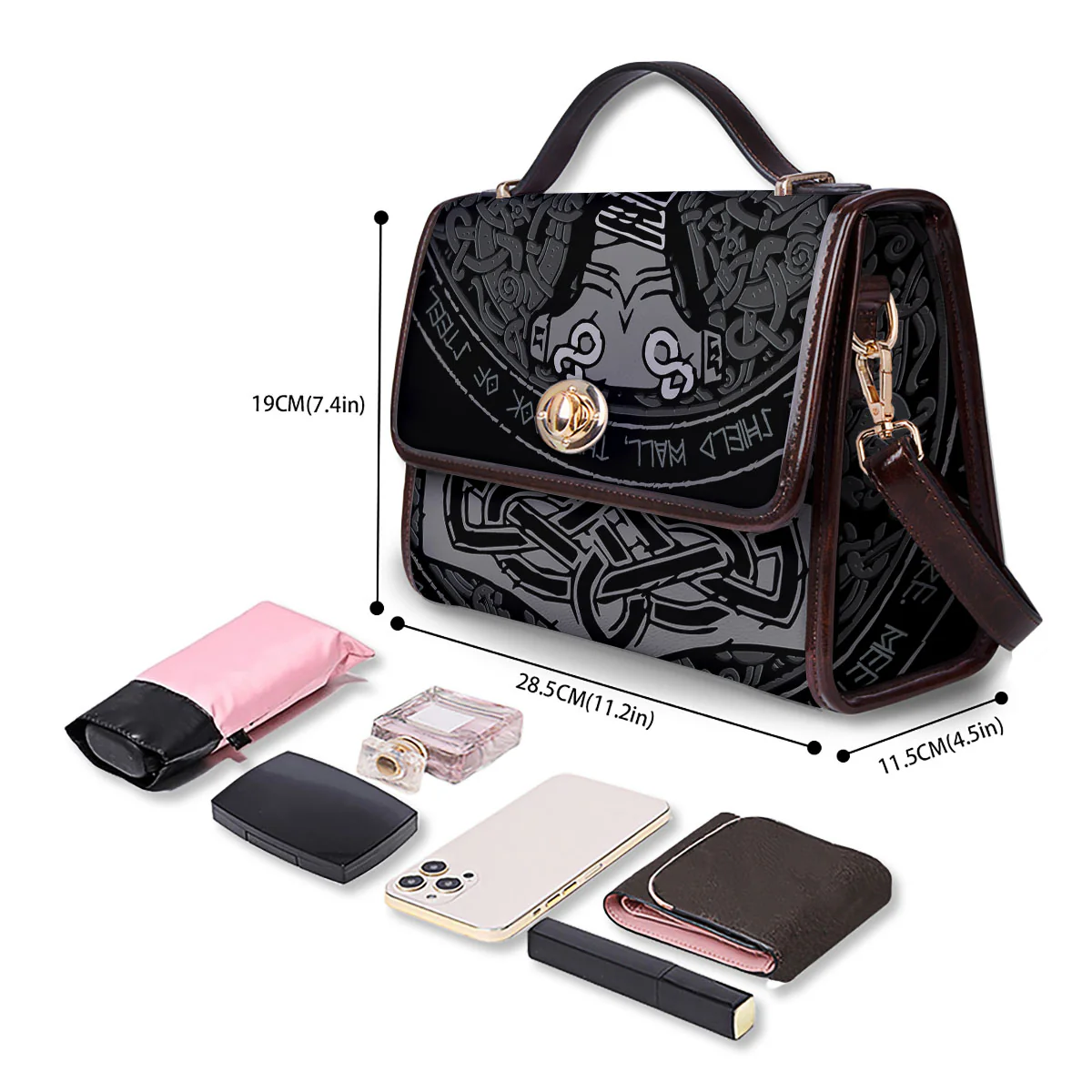 Runes Scandinavian And Mjolnir Print Women's Satchel Bag - Image 4