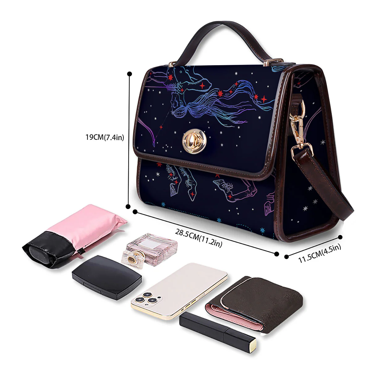 Sagittarius Constellation Sign Print Women's Satchel Bag - Image 4