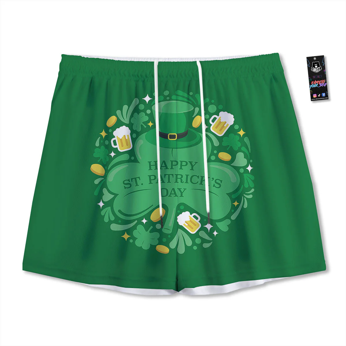 Saint Patrick's Day Green Irish Print Mesh Shorts