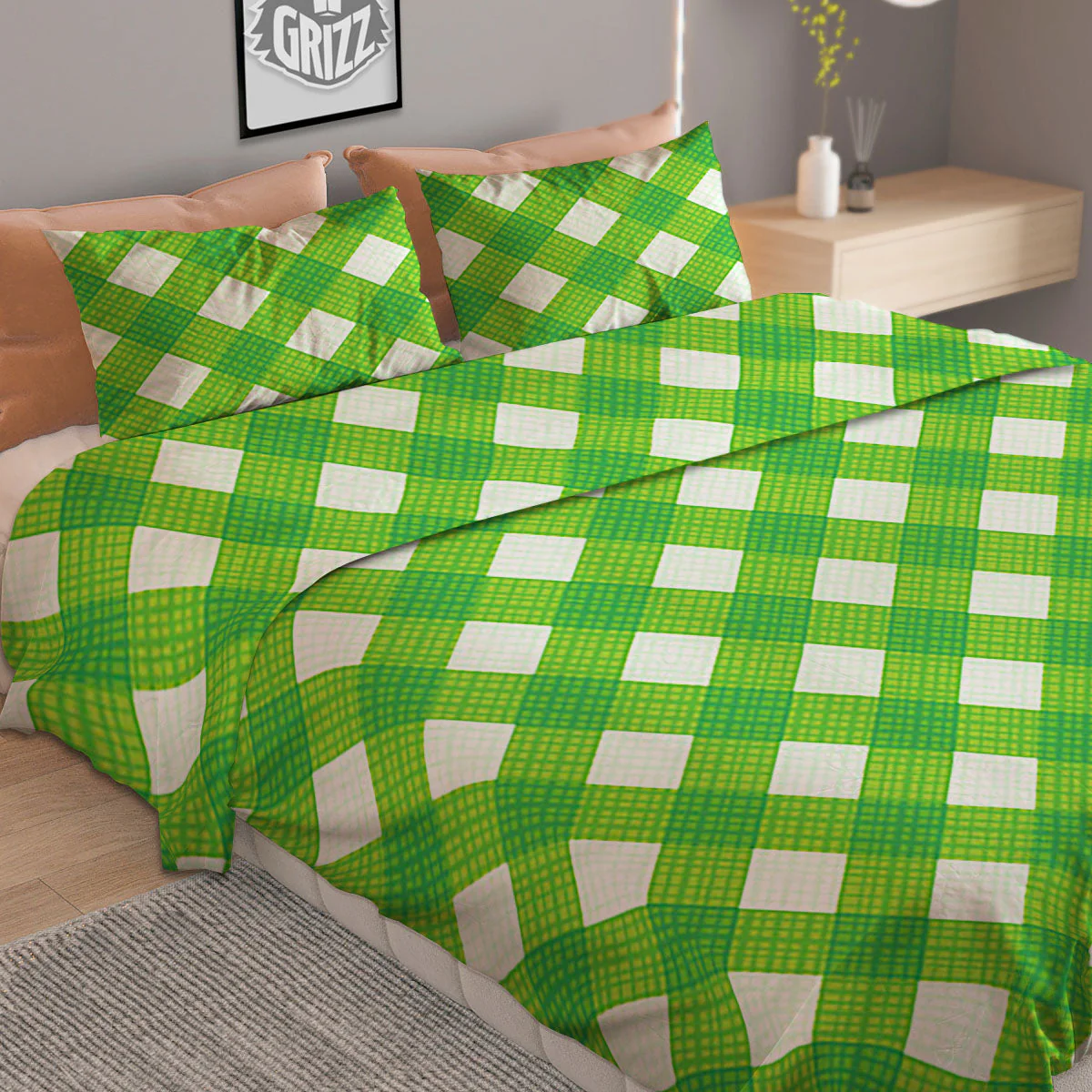 Saint Patrick's Day Green Plaid Print Duvet Cover Bedding Set - Image 2