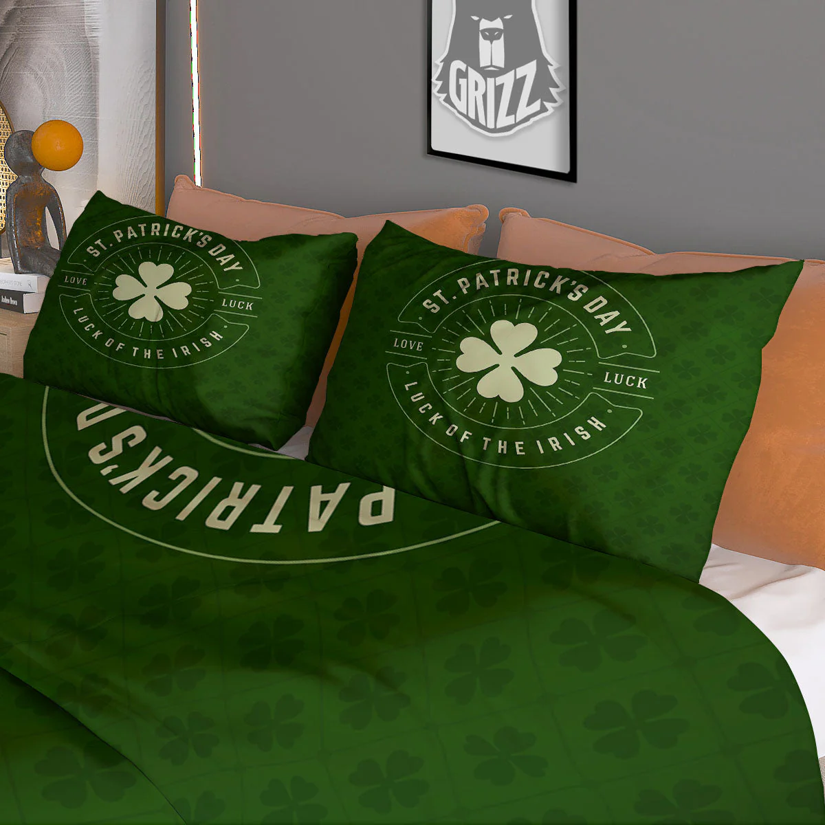 Saint Patrick's Day Irish Clover Print Duvet Cover Bedding Set - Image 3