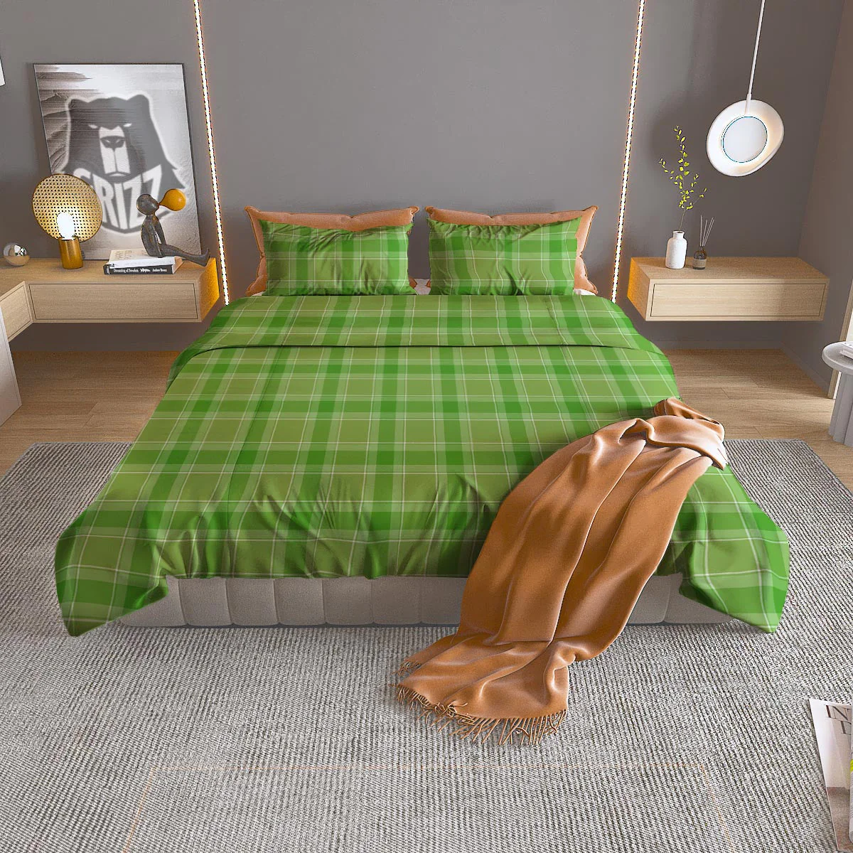 Saint Patrick's Day Shamrock Plaid Print Pattern Duvet Cover Bedding Set