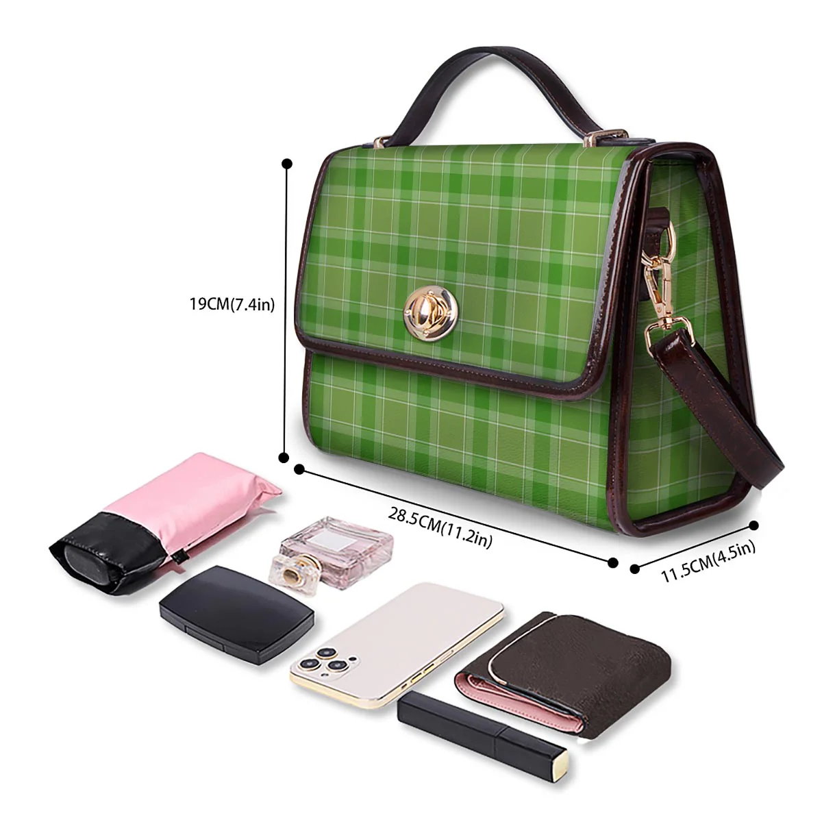 Saint Patrick's Day Shamrock Plaid Print Pattern Women's Satchel Bag - Image 4