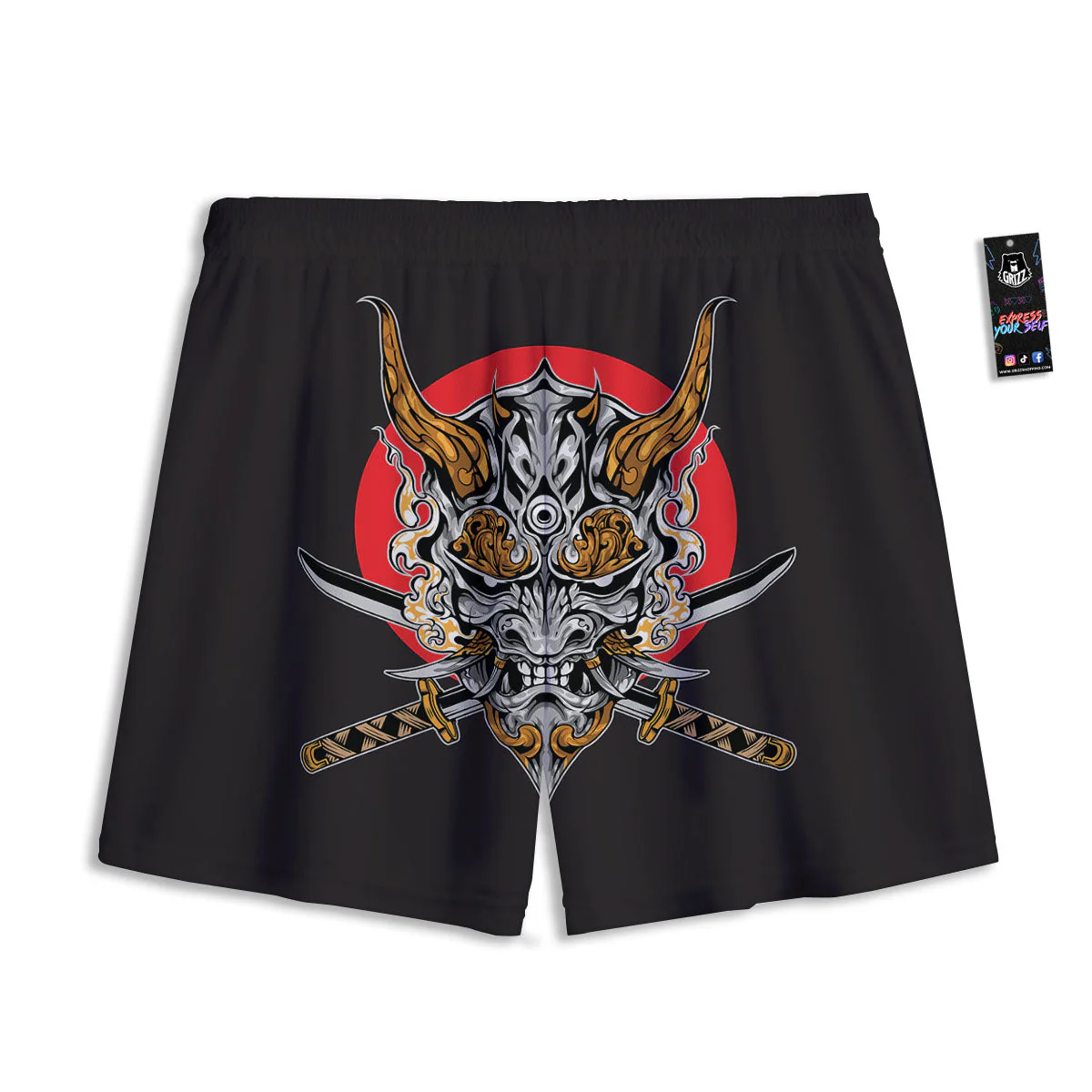 Samurai Demon Print Mesh Shorts - Image 2