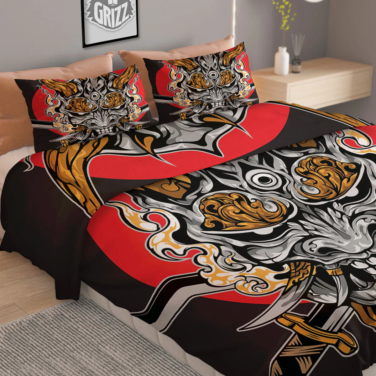 Samurai Ghost Japanese Print Duvet Cover Bedding Set - Image 2