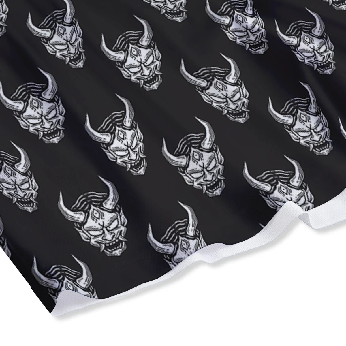 Samurai Ghost Mask Print Pattern Mesh Shorts - Image 4