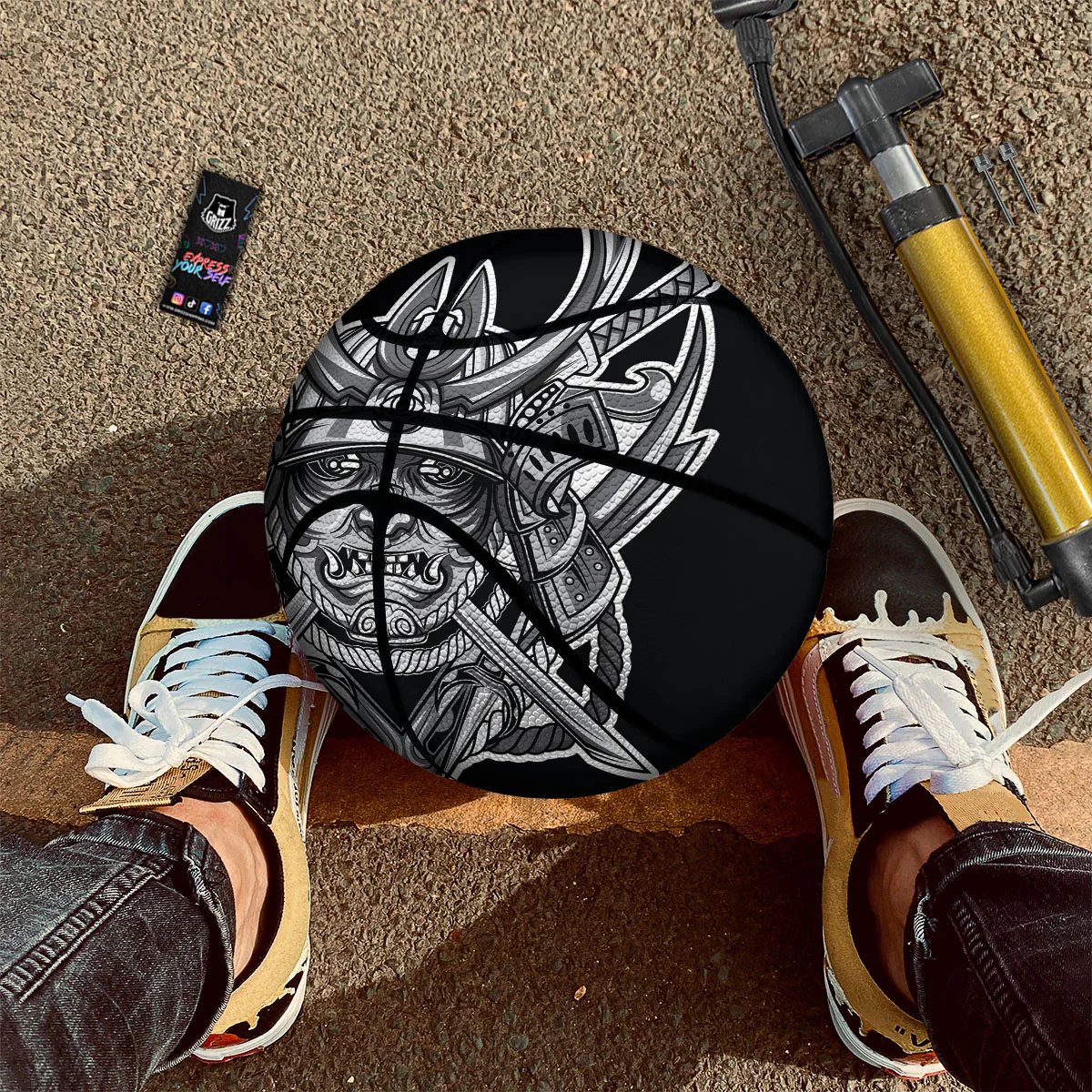 Samurai Mask Silver Print Basketball - Image 2
