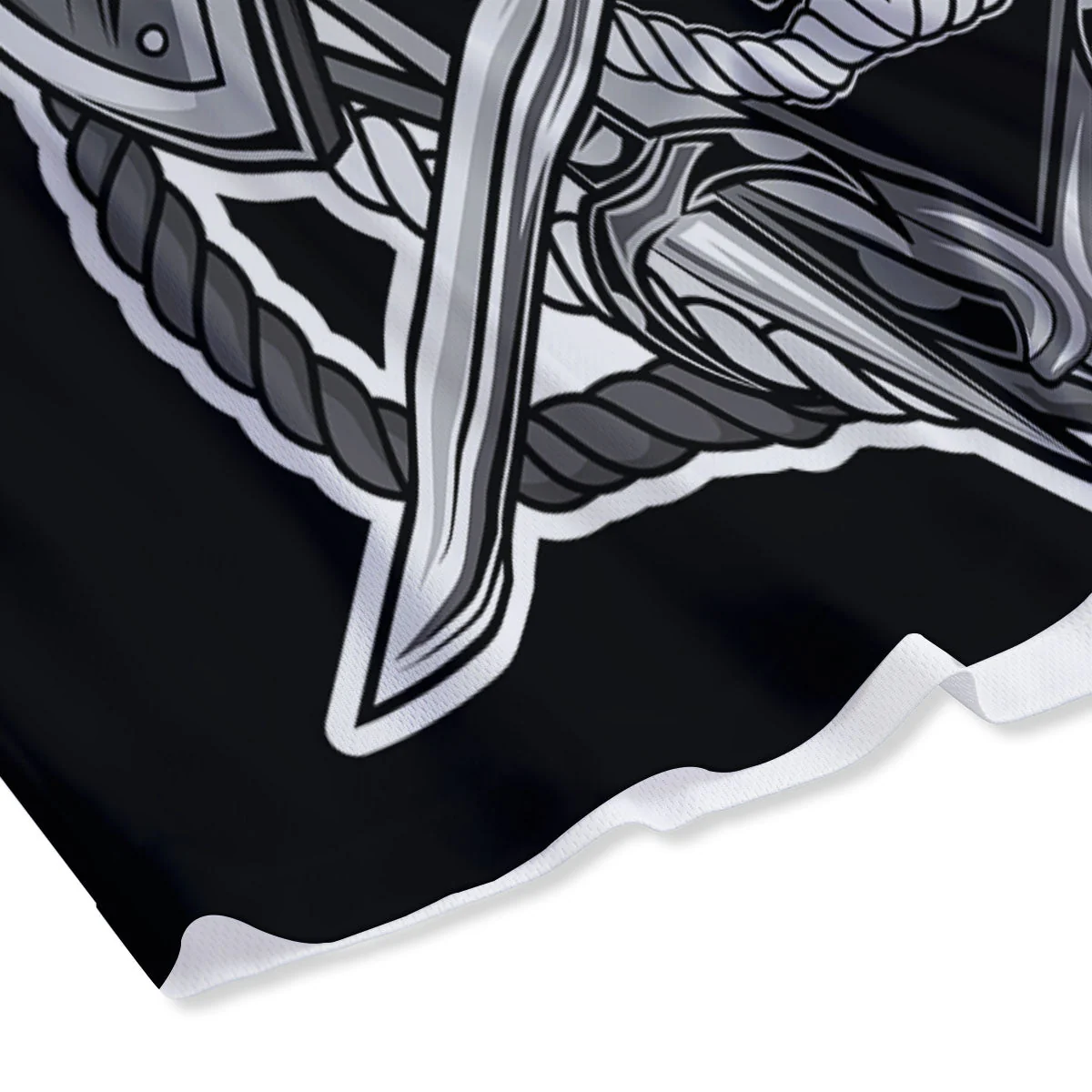 Samurai Mask Silver Print Mesh Shorts - Image 4