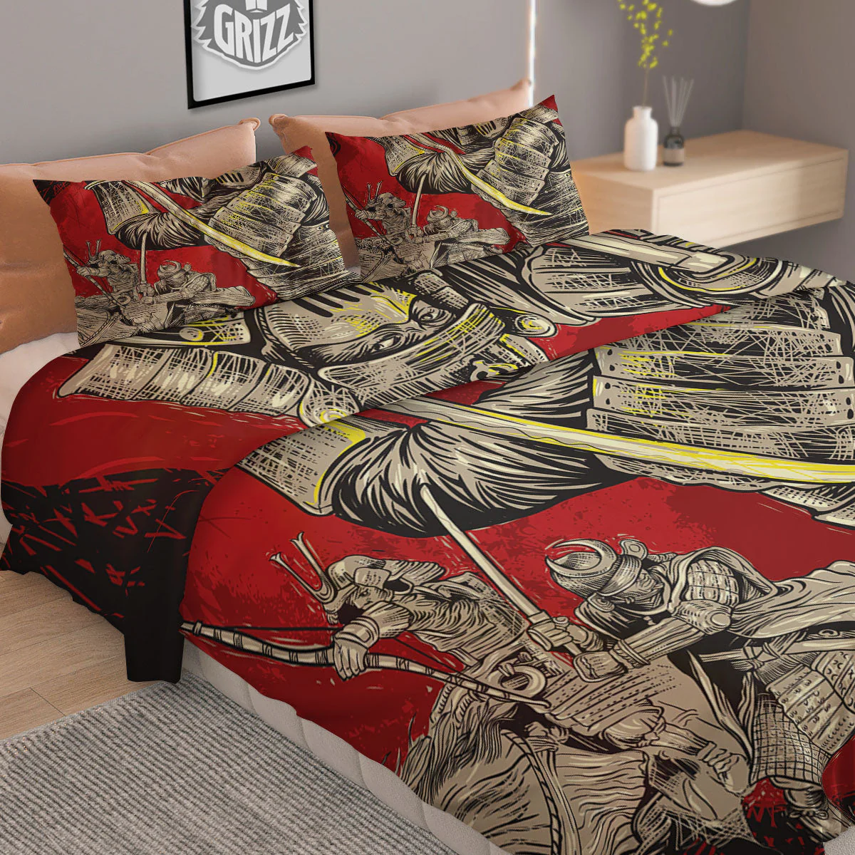 Samurai Red Moon Print Duvet Cover Bedding Set - Image 2