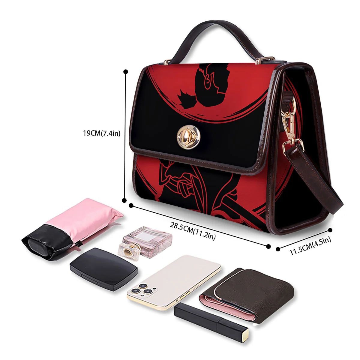 Samurai Red Sunset Print Women's Satchel Bag - Image 4