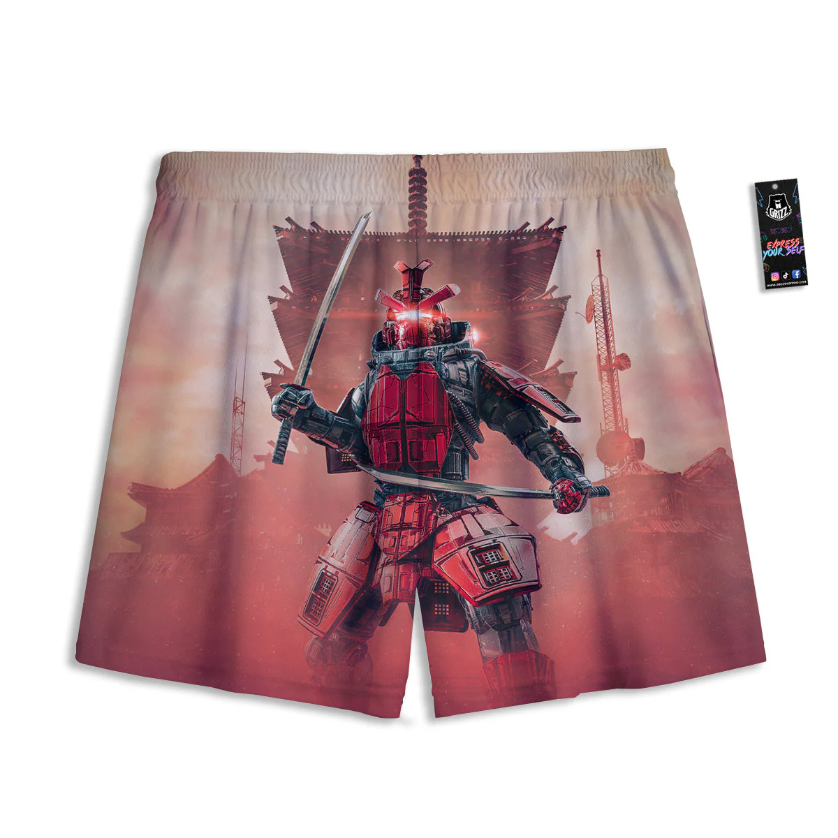 Samurai Robot Print Mesh Shorts - Image 2