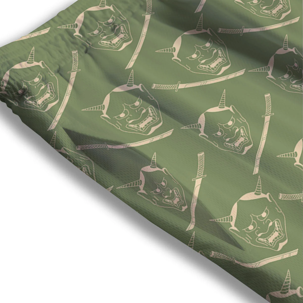 Samurai Warrior Mask Japanese Print Pattern Mesh Shorts - Image 3