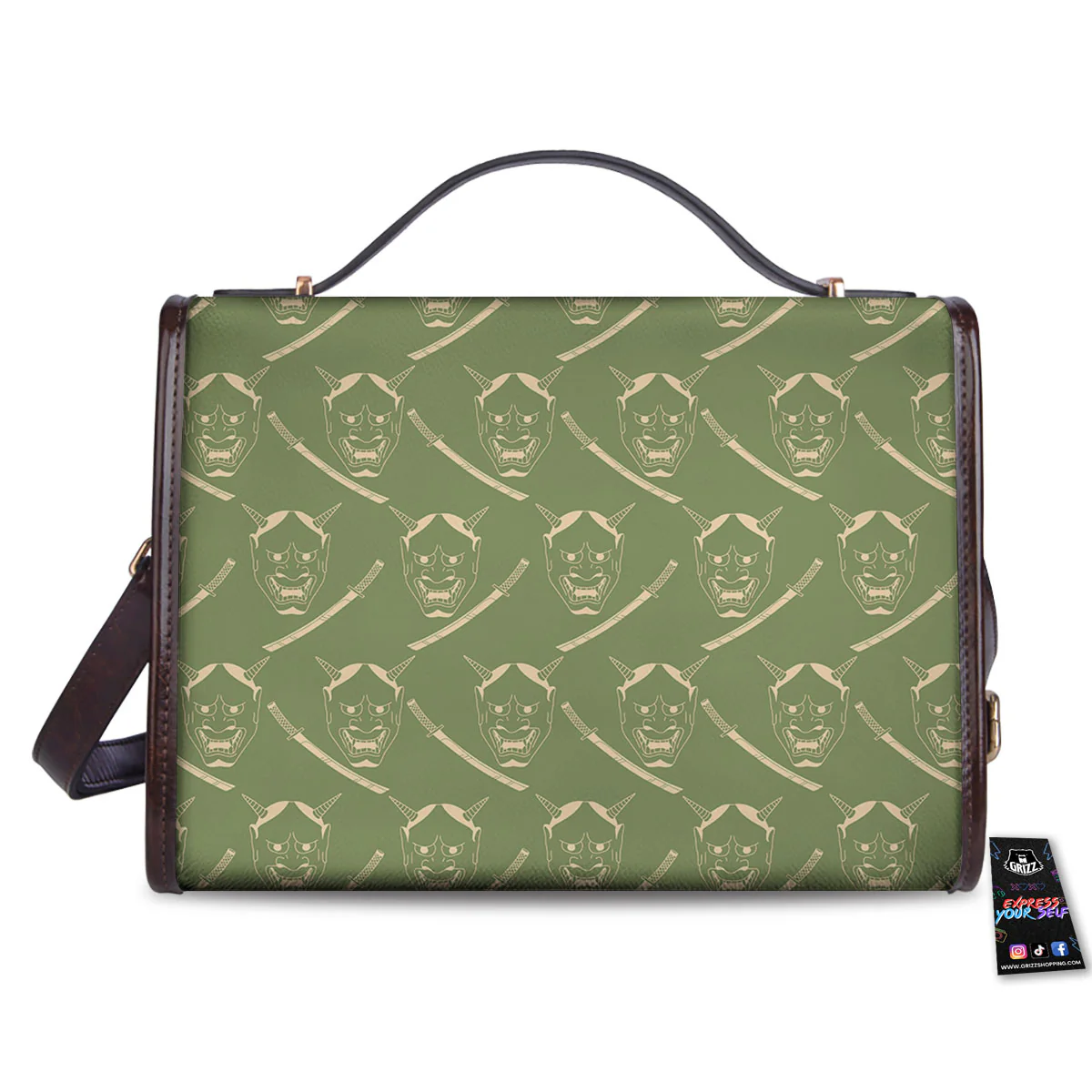 Samurai Warrior Mask Japanese Print Pattern Women's Satchel Bag - Image 2