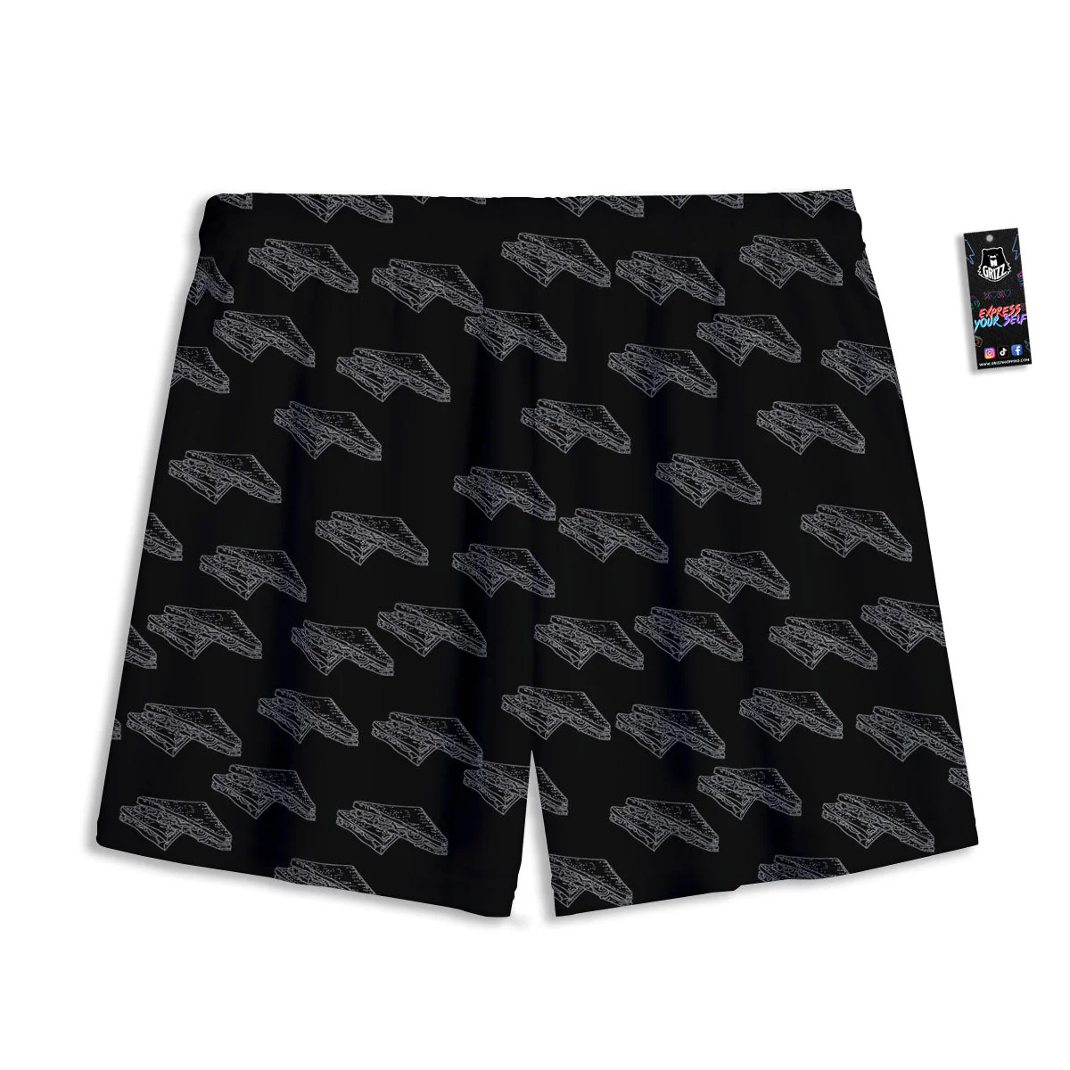 Sandwich Black Doodle Print Pattern Mesh Shorts - Image 2
