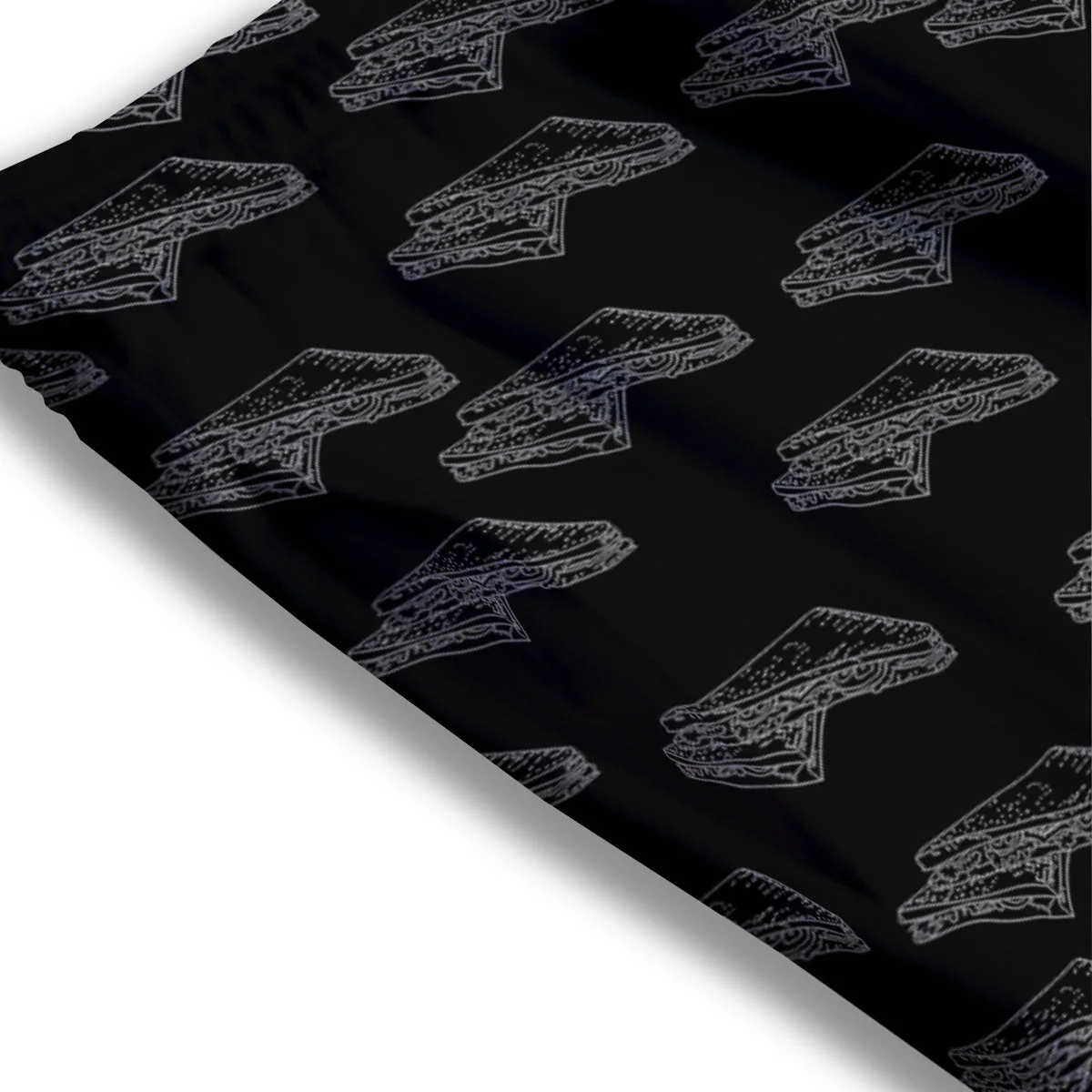 Sandwich Black Doodle Print Pattern Mesh Shorts - Image 3