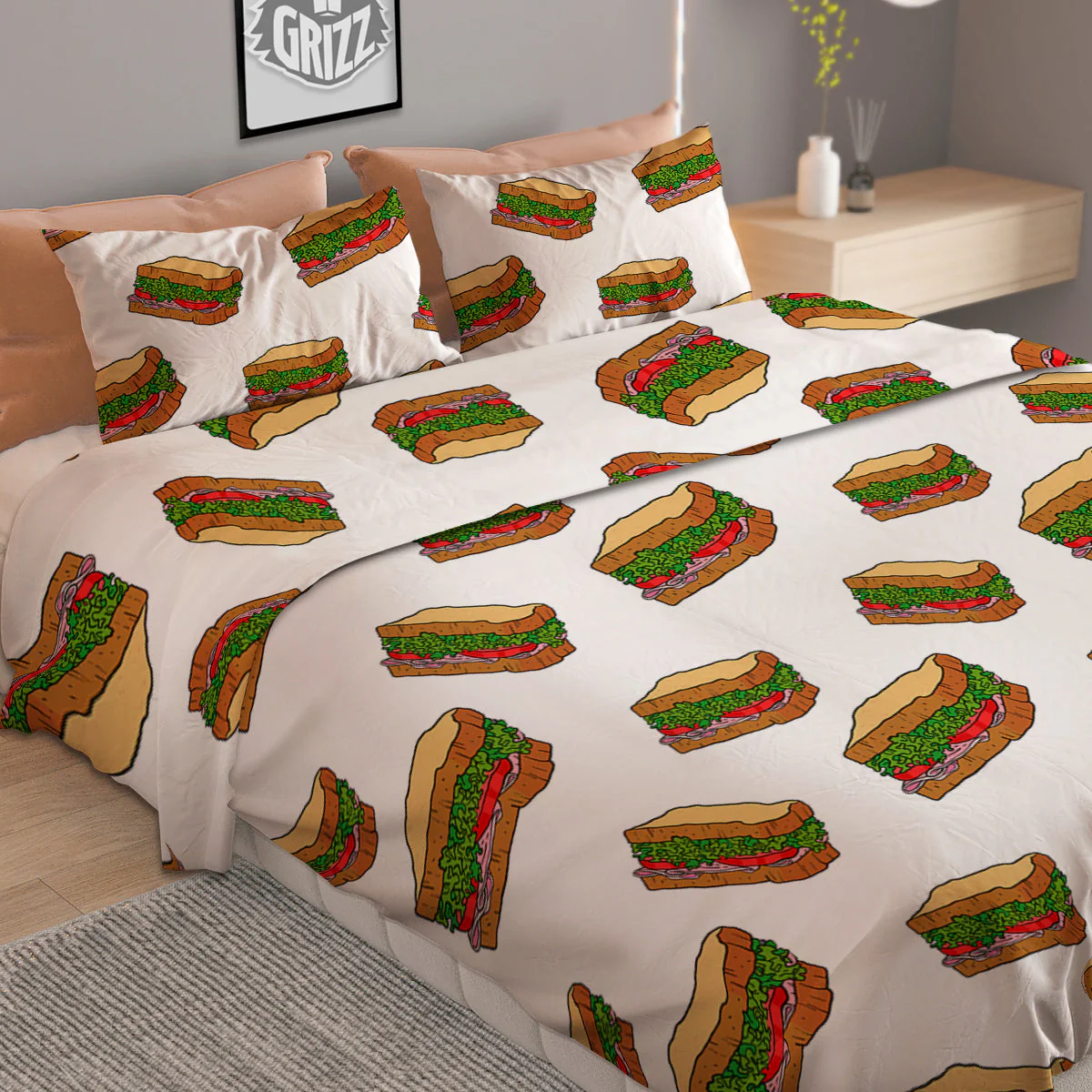 Sandwiches White Print Pattern Duvet Cover Bedding Set - Image 2
