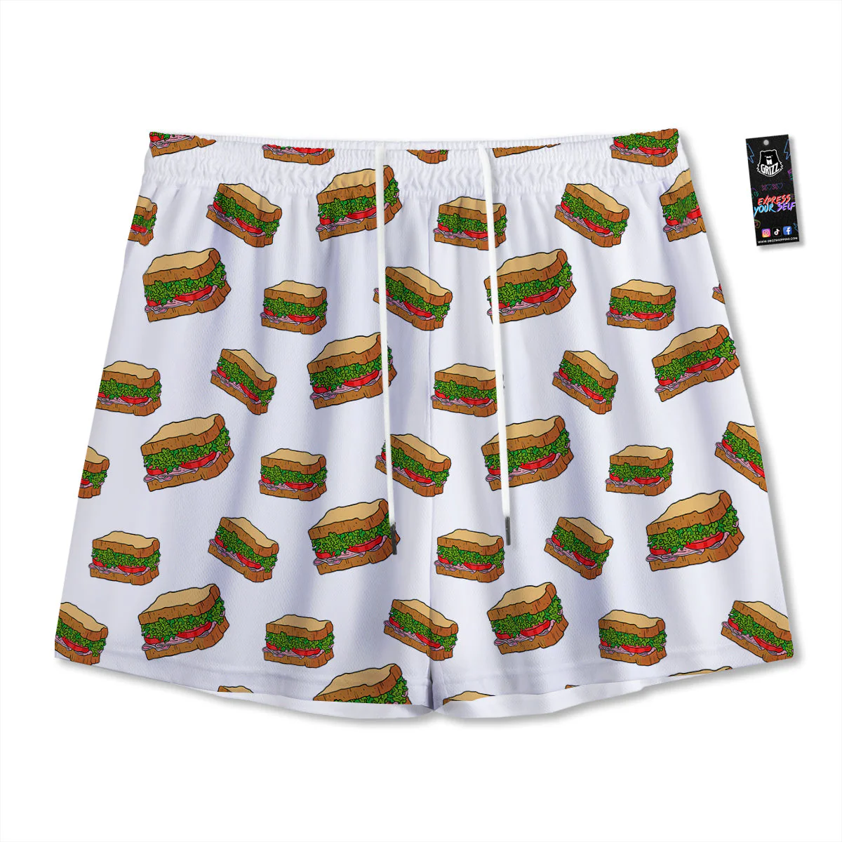 Sandwiches White Print Pattern Mesh Shorts