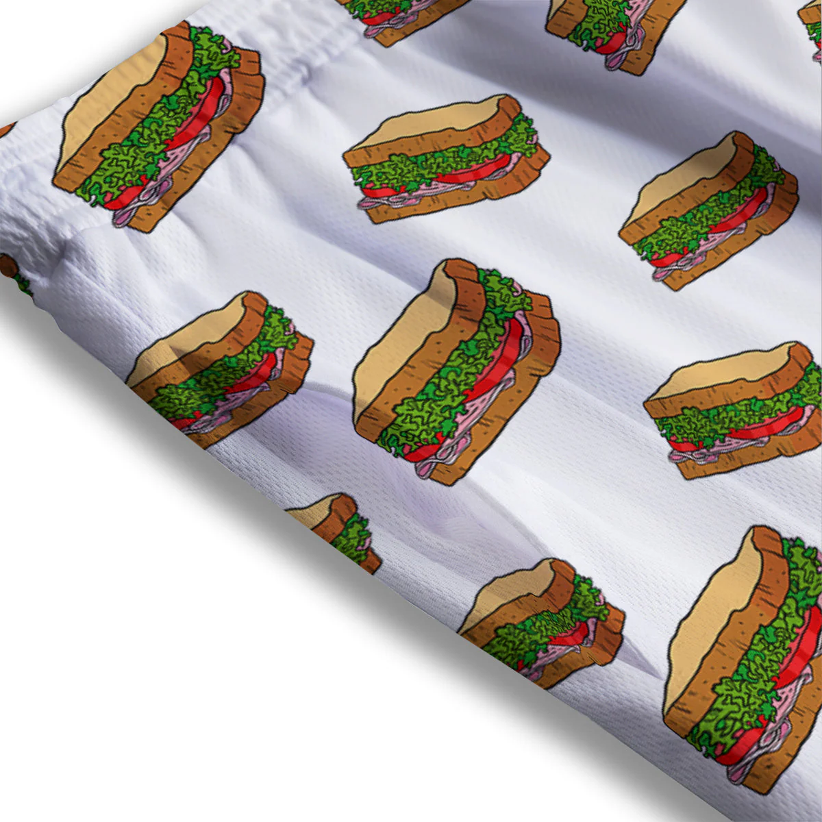 Sandwiches White Print Pattern Mesh Shorts - Image 3