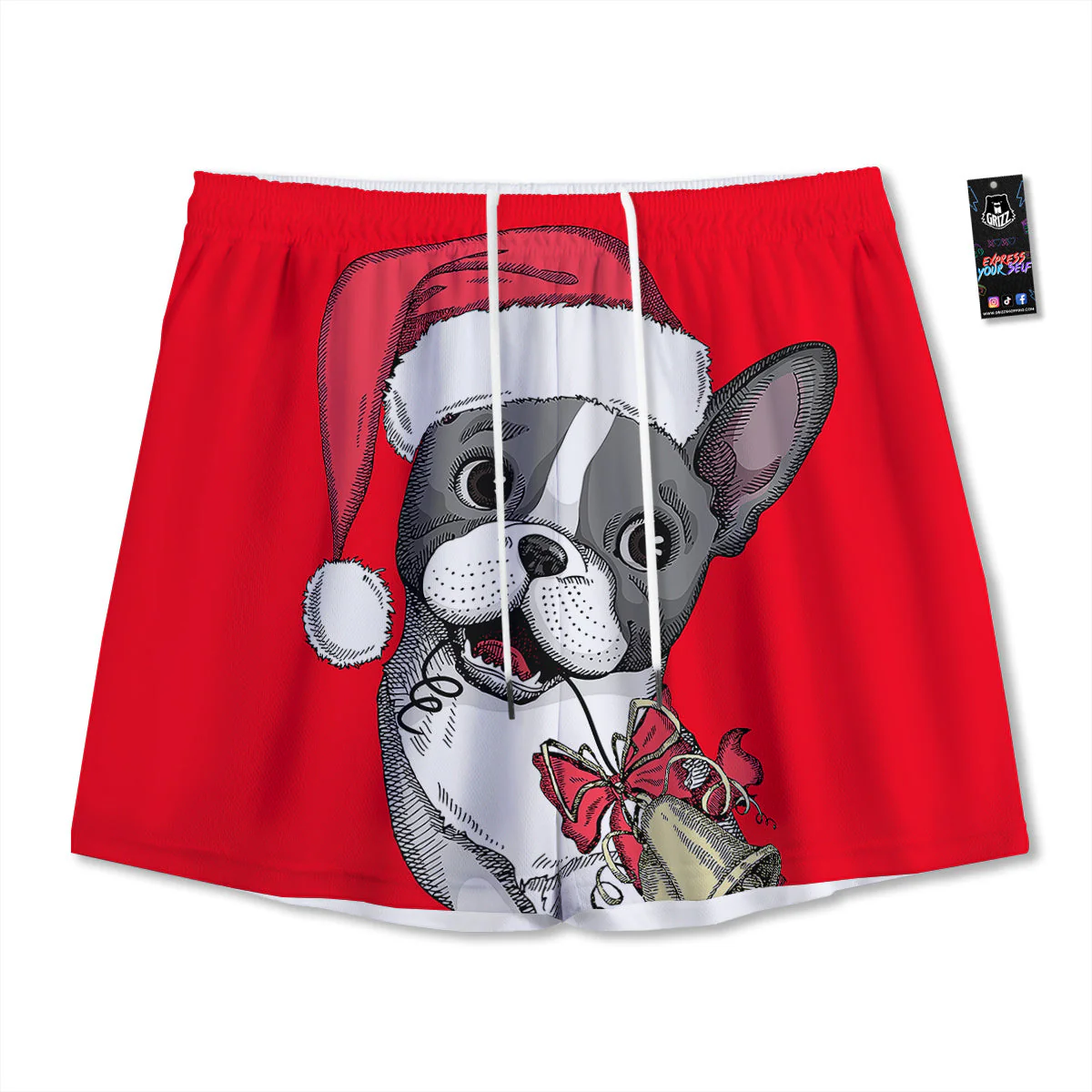 Santa Christmas French Bulldog Print Mesh Shorts