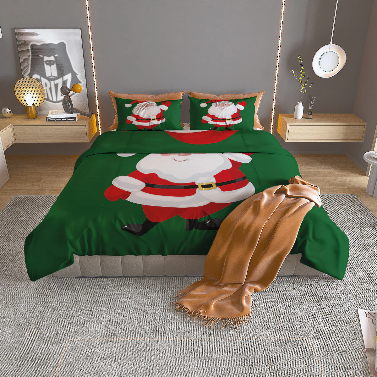 Santa Claus Cartoon Print Duvet Cover Bedding Set