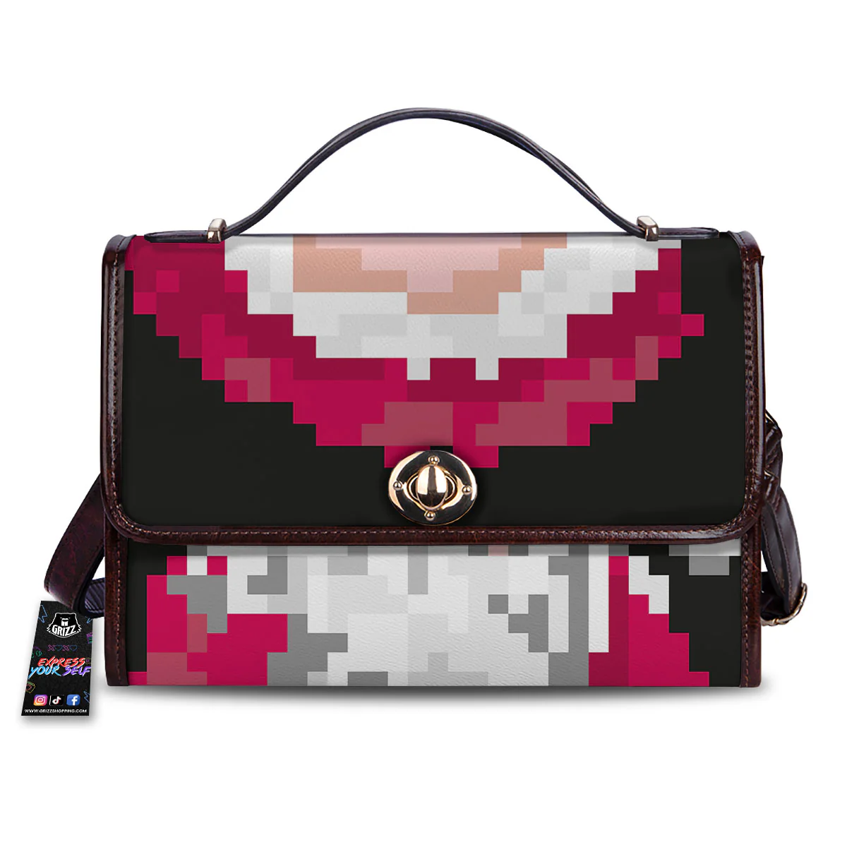 Santa Claus Christmas Pixel Print Women's Satchel Bag