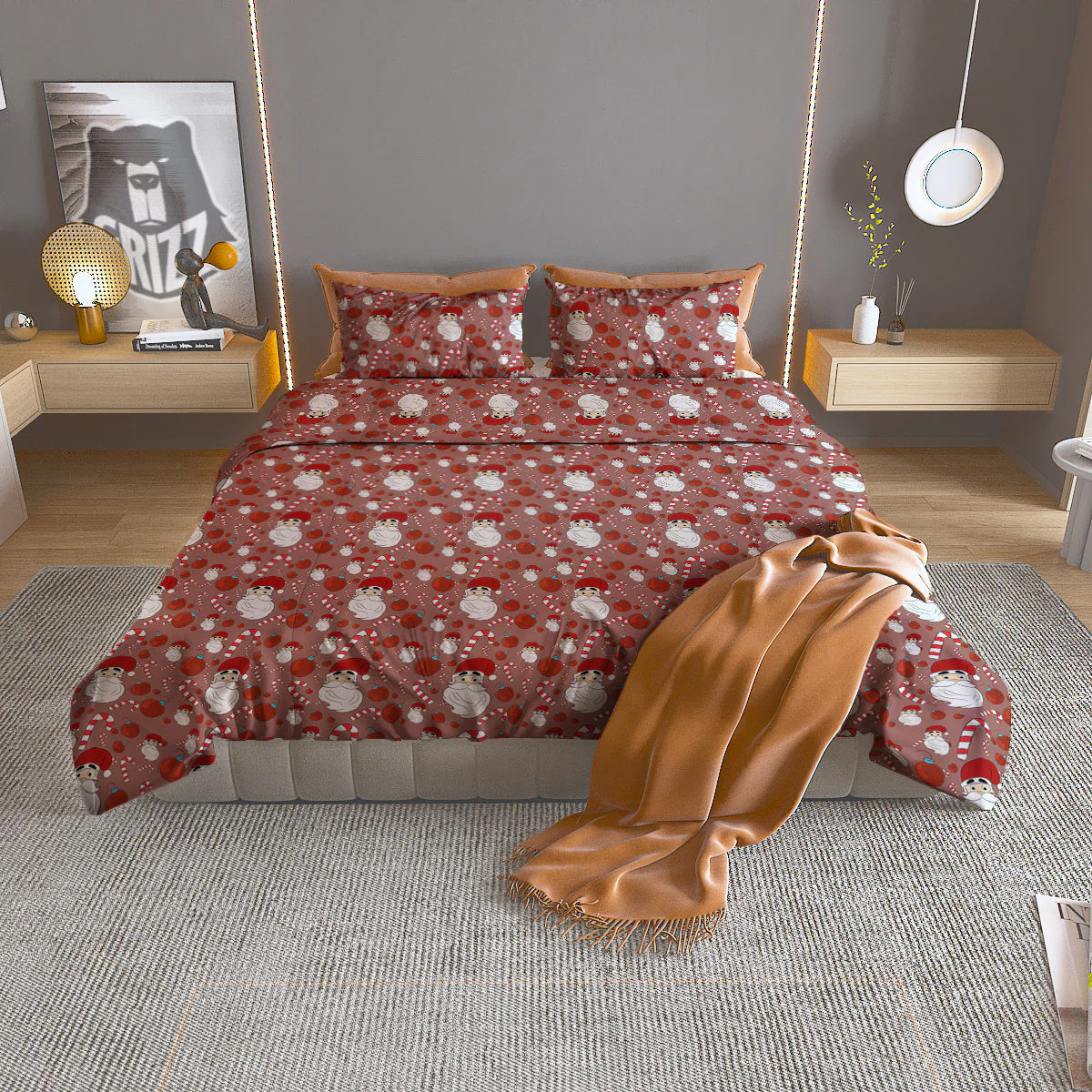 Santa Claus Hat And Candy Print Pattern Duvet Cover Bedding Set