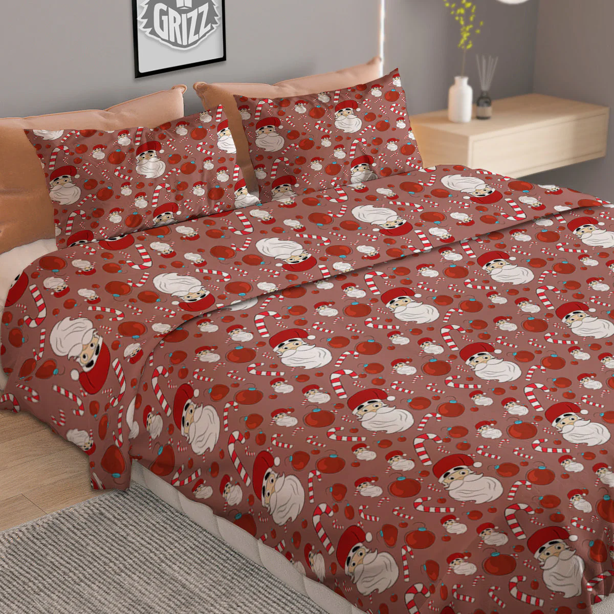 Santa Claus Hat And Candy Print Pattern Duvet Cover Bedding Set - Image 2