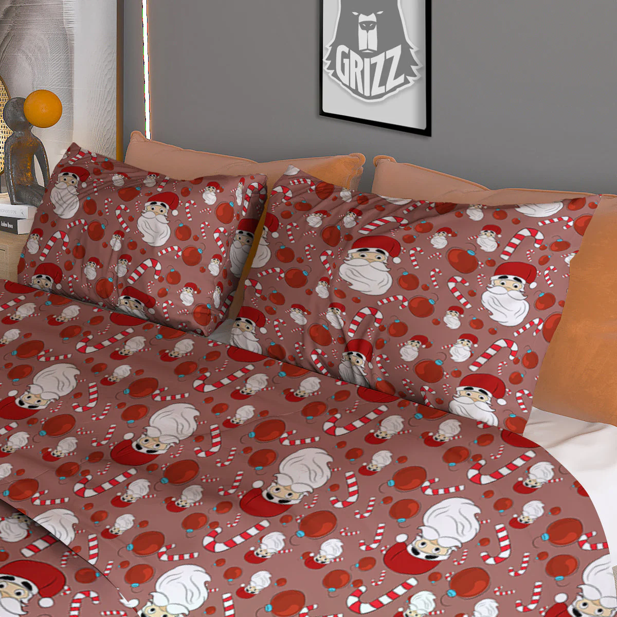 Santa Claus Hat And Candy Print Pattern Duvet Cover Bedding Set - Image 3