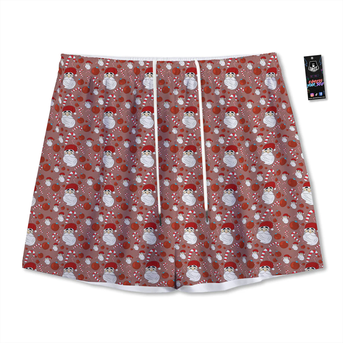 Santa Claus Hat And Candy Print Pattern Mesh Shorts