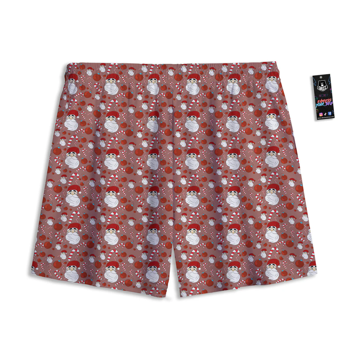 Santa Claus Hat And Candy Print Pattern Mesh Shorts - Image 2