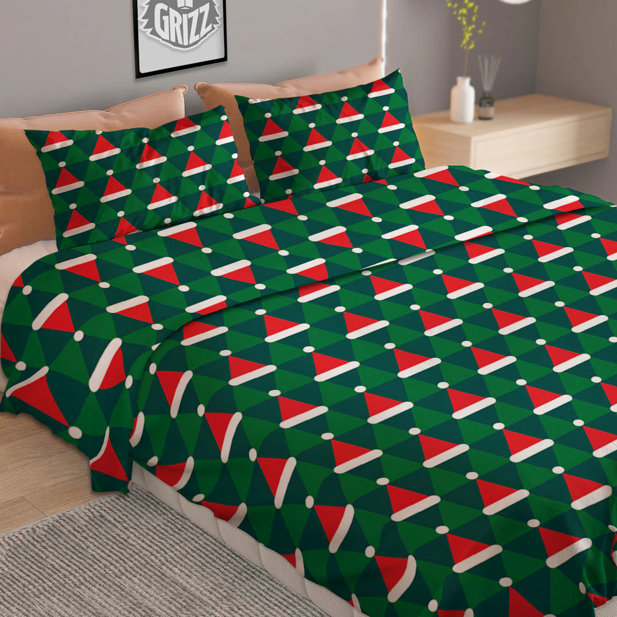 Santa Hats Christmas Print Pattern Duvet Cover Bedding Set - Image 2