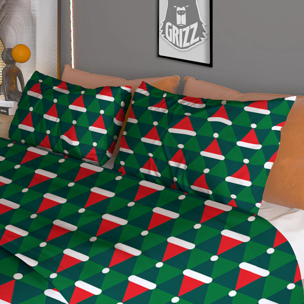 Santa Hats Christmas Print Pattern Duvet Cover Bedding Set - Image 3
