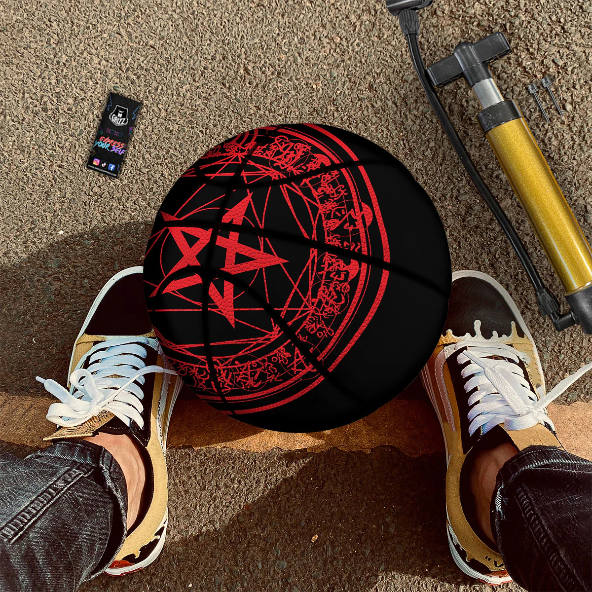 Satanic Pentagram Red And Black Print Basketball - Image 2