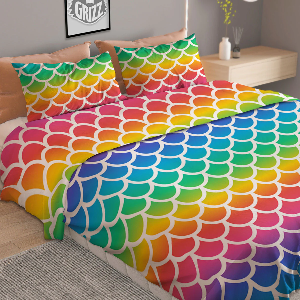 Scale Rainbow Mermaid Print Pattern Duvet Cover Bedding Set - Image 2